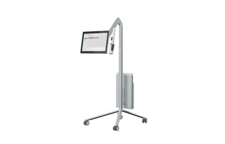 TRIOS MOVE+ cart with touchscreen and mounted intraoral scanner