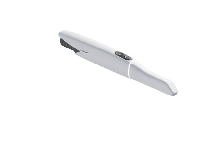 TRIOS 5 intraoral scanner, angled view with control buttons visible