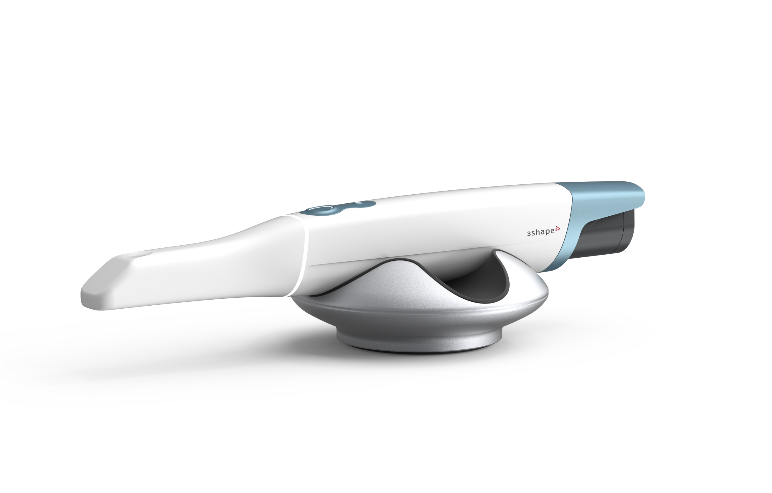 TRIOS 6 resting on desk charging stand