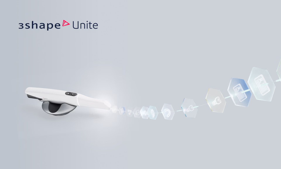 Dental scanner with glowing digital workflow icons