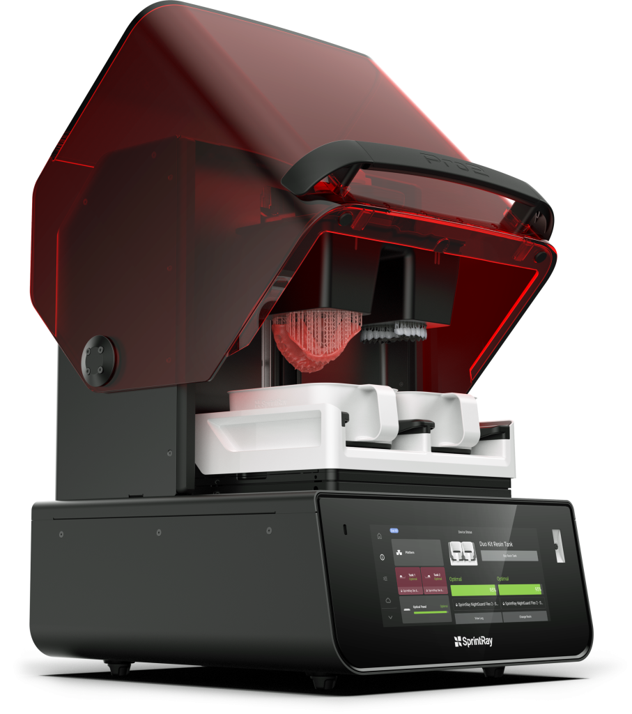 SprintRay Pro 2 build chamber detail with models