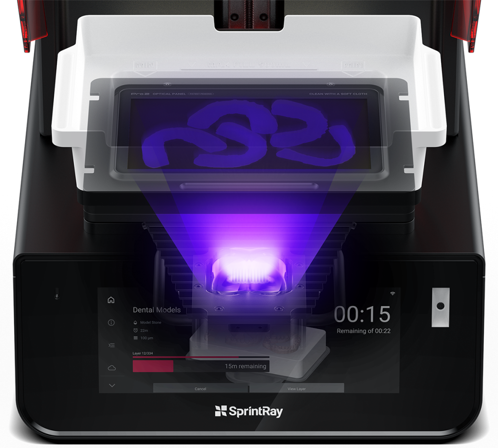 SprintRay Pro 2 UV curing process display